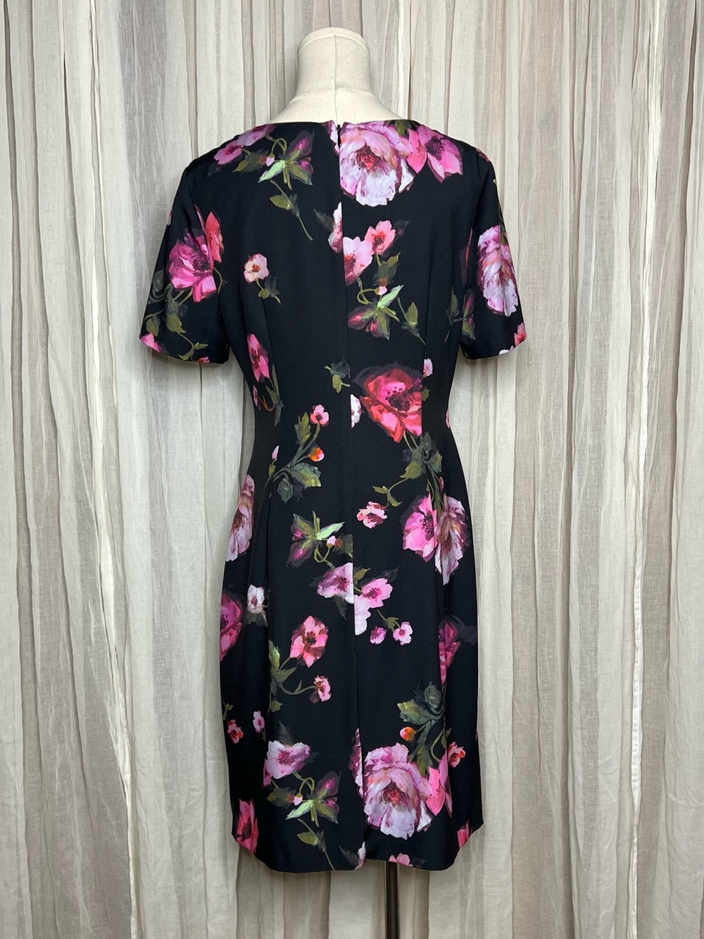 Adrianna Papell Black Floral Side Drape Sheath Dress - Picture 4 of 6